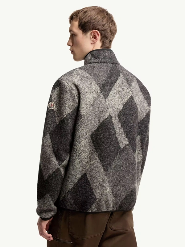 Unisex Argyle Wool Blend Zip Up Sweater