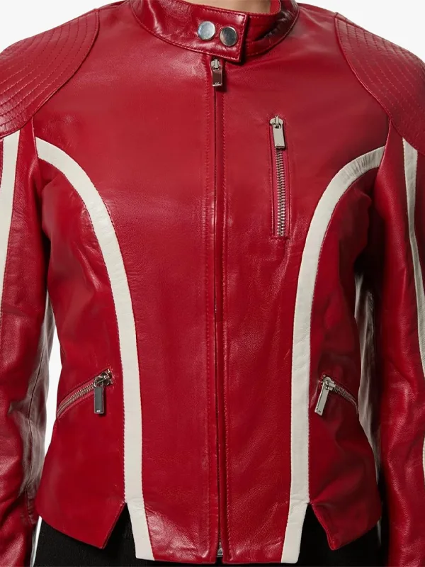 Unisex Crimson Red Real Leather Cafe Racer Coat