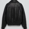 Unisex Lapel Collar Zipper Real Leather Jacket Four Pockets