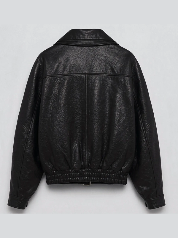 Unisex Lapel Collar Zipper Real Leather Jacket Four Pockets