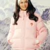 Unisex Pink Palm Print Streetwear Puffer