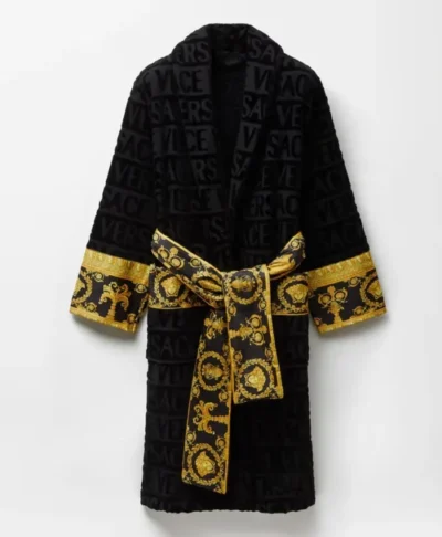 Versace Black Velvet Cotton Bathrobe