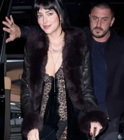 Via Carota Restaurant Dakota Johnson Fur Leather Jacket
