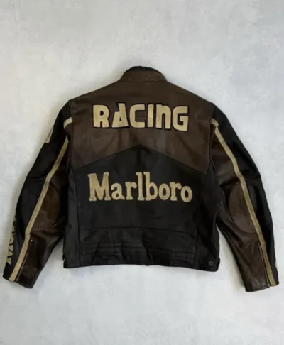Vintage 90s Marlboro Racing Brown Leather Jacket