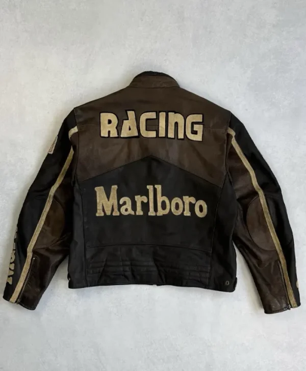 Vintage 90s Marlboro Racing Brown Leather Jacket
