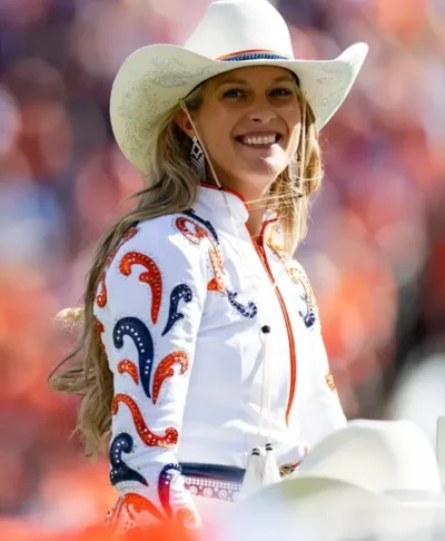 Women Ann Judge Broncos Zip Up White Jacket