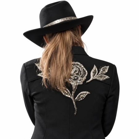 Women Black Suiting Fabric Luxury Embroidered Blazer