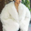 Women Cardi B Button Up White Fur Coat