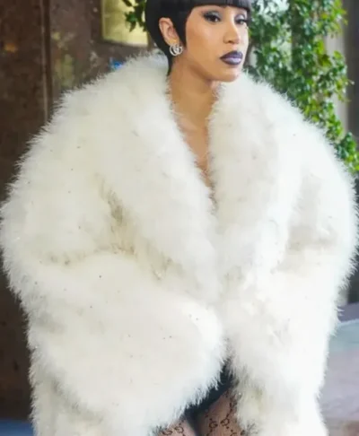 Women Cardi B Button Up White Fur Coat