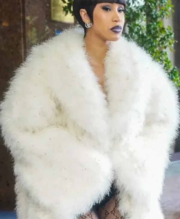 Women Cardi B Button Up White Fur Coat