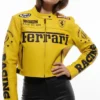 Women Ferrari Yellow Cropped Racing Jacket