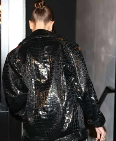 Women Hailey Bieber Zip Up Black Leather Jacket