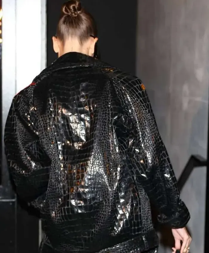 Women Hailey Bieber Zip Up Black Leather Jacket