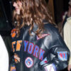 Women Hailey Bieber Zip Up Knicks Leather Jacket