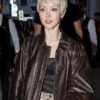 Women Pom Klementieff Brown Zip Up Leather Jacket