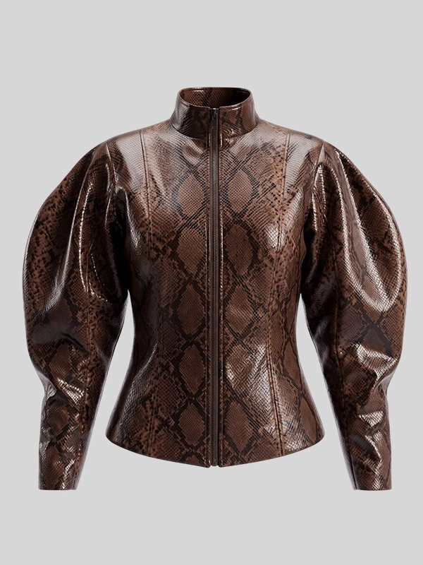 Women Snake Print Celebrity Sideline Outerwear