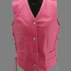 Women’s Hot Pink Side Laces Leather Biker Vest