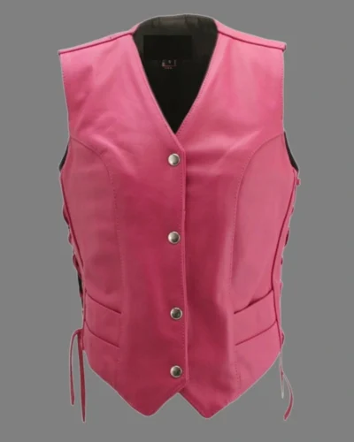 Women’s Hot Pink Side Laces Leather Biker Vest