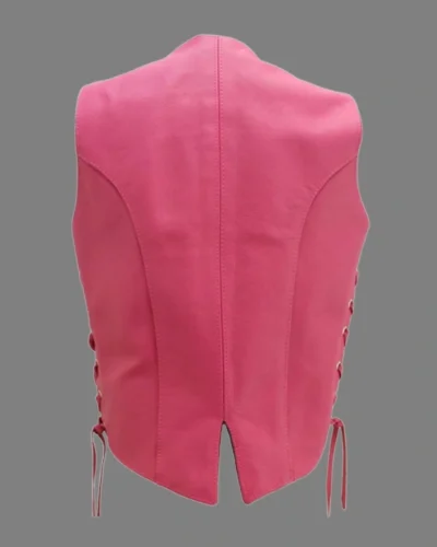 Women’s Hot Pink Side Laces Leather Biker Vest