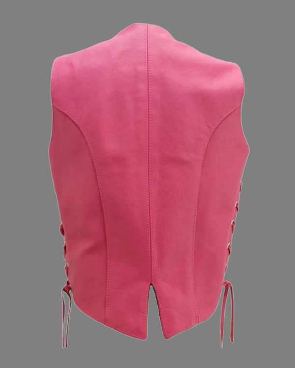 Women’s Hot Pink Side Laces Leather Biker Vest