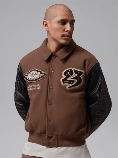 Wool and Leather Jordan Flight Varsity Jacket Viscose Lining