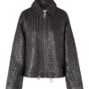 Woven Lattice Pattern Black Real Leather Jacket
