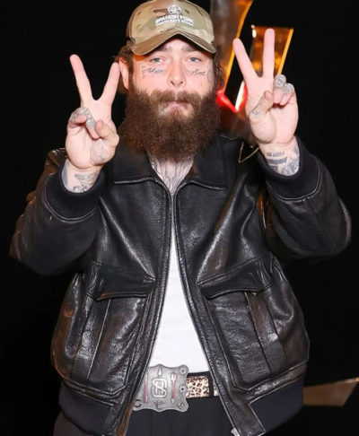 YSL Paris Fashion Week Post Malone Black Leather Jacket