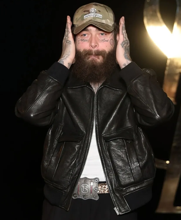 YSL Paris Fashion Week Post Malone Black Leather Jacket