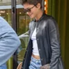 Zendaya Paris Black Leather Trench Coat