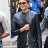 Zendaya Paris Black Leather Trench Coat